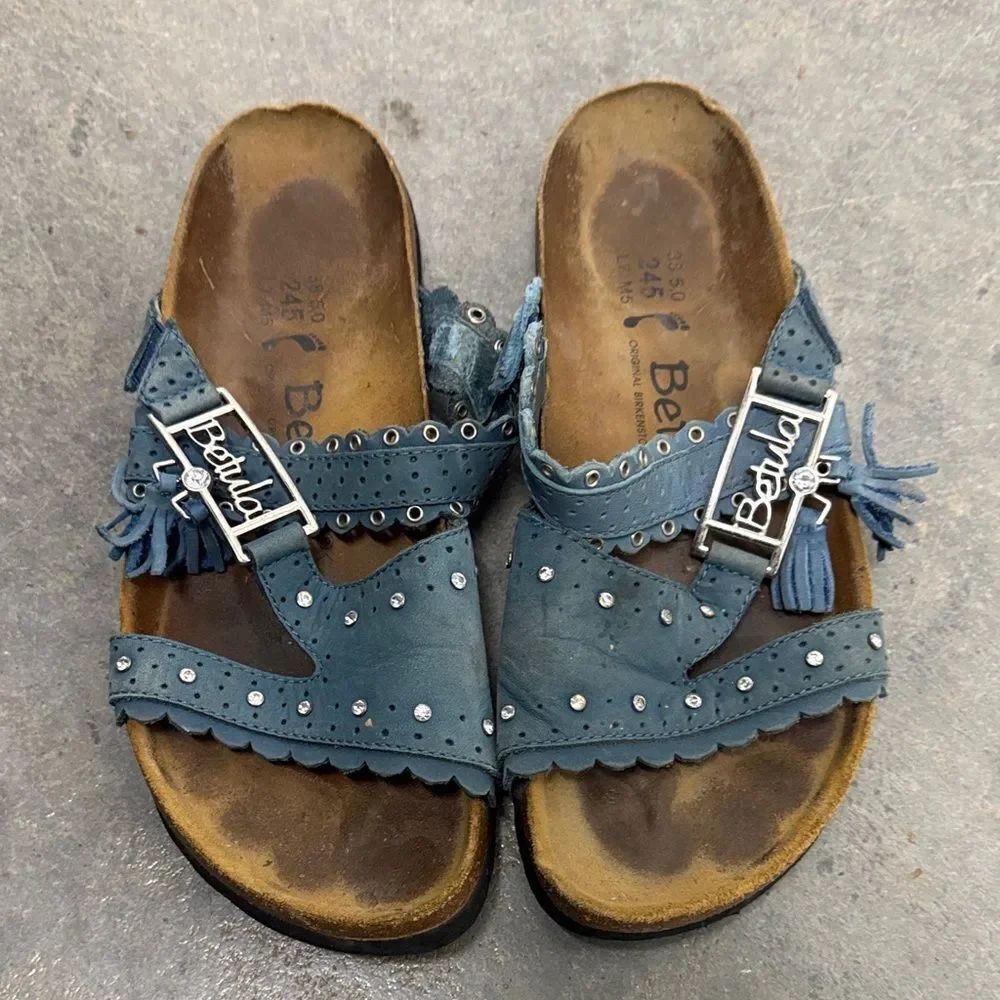 Birkenstock Blue Sandals with Fringe